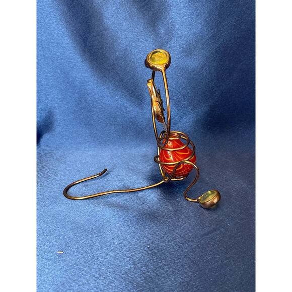 Copper Wire Whimsical Cat Sculpture with Colorful Glass Accent - Picture 3 of 7